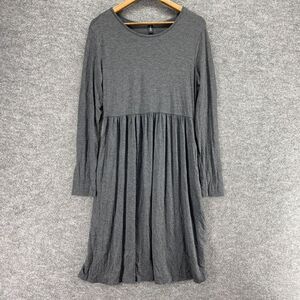 New DB Moon Dress Women L Large Gray Shift Midi Long Sleeve Rayon Round Neck